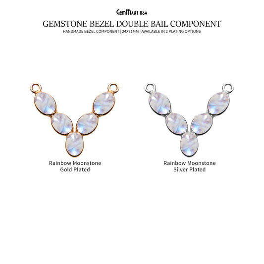 DIY Rainbow Moonstone 24x21mm Double Bail Chandelier Finding Component (Pick Your Metal)