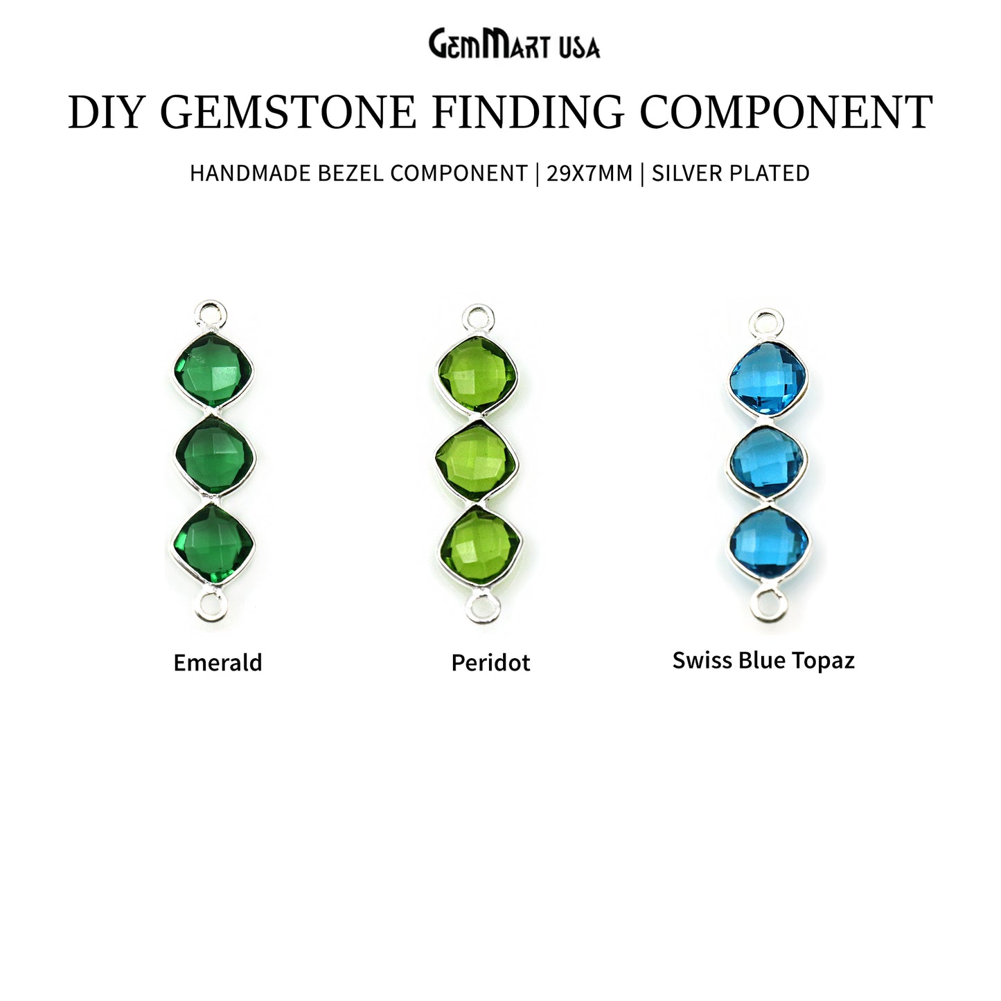 DIY Gemstone 29x7mm Silver Plated Finding Component