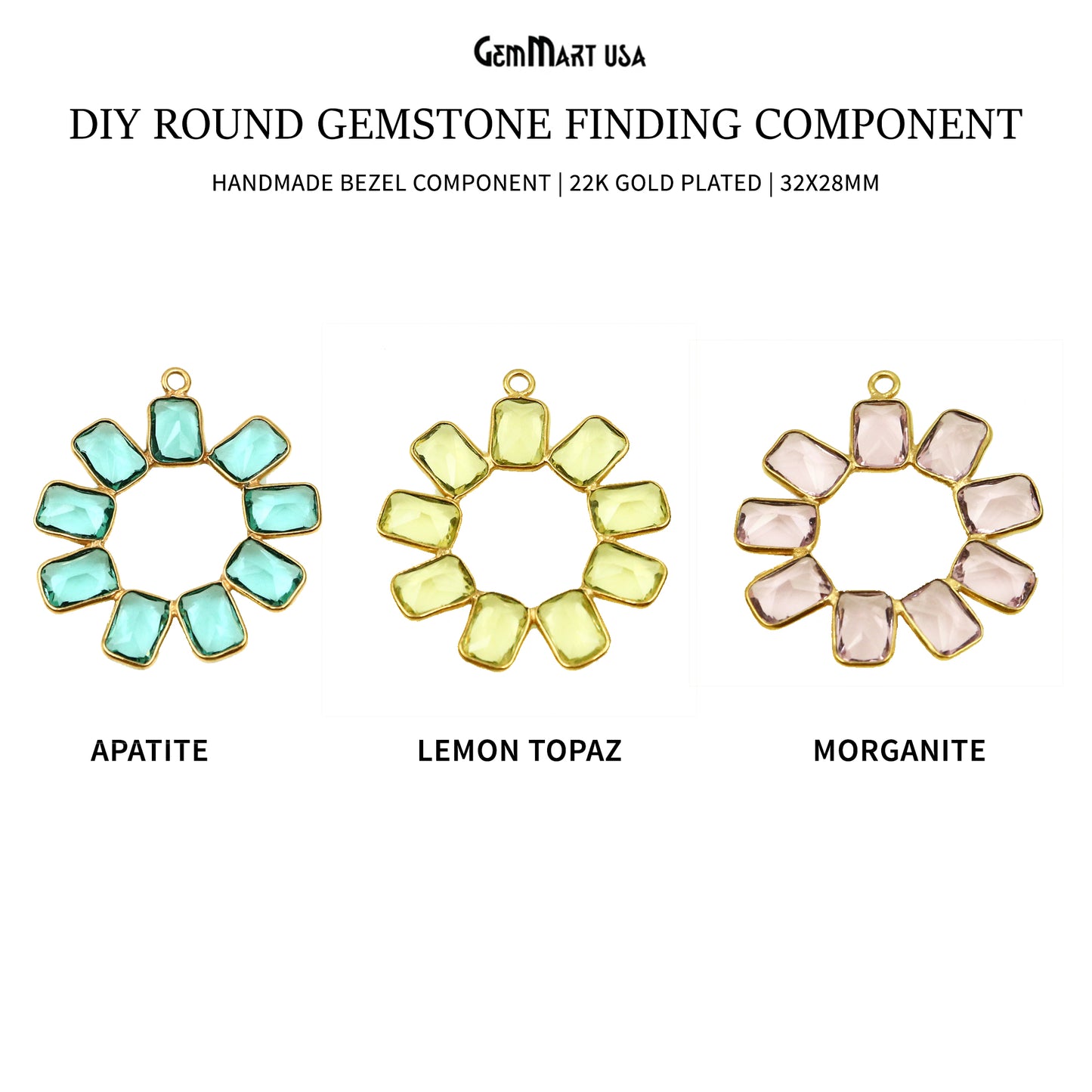 DIY Round Gemstone 32x28mm Gold Plated Chandelier Finding Component