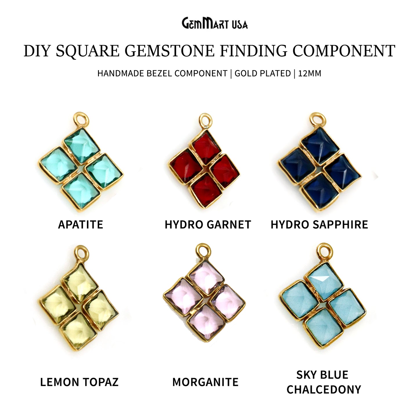 DIY Square Gemstone 12mm Gold Plated Chandelier Finding Component