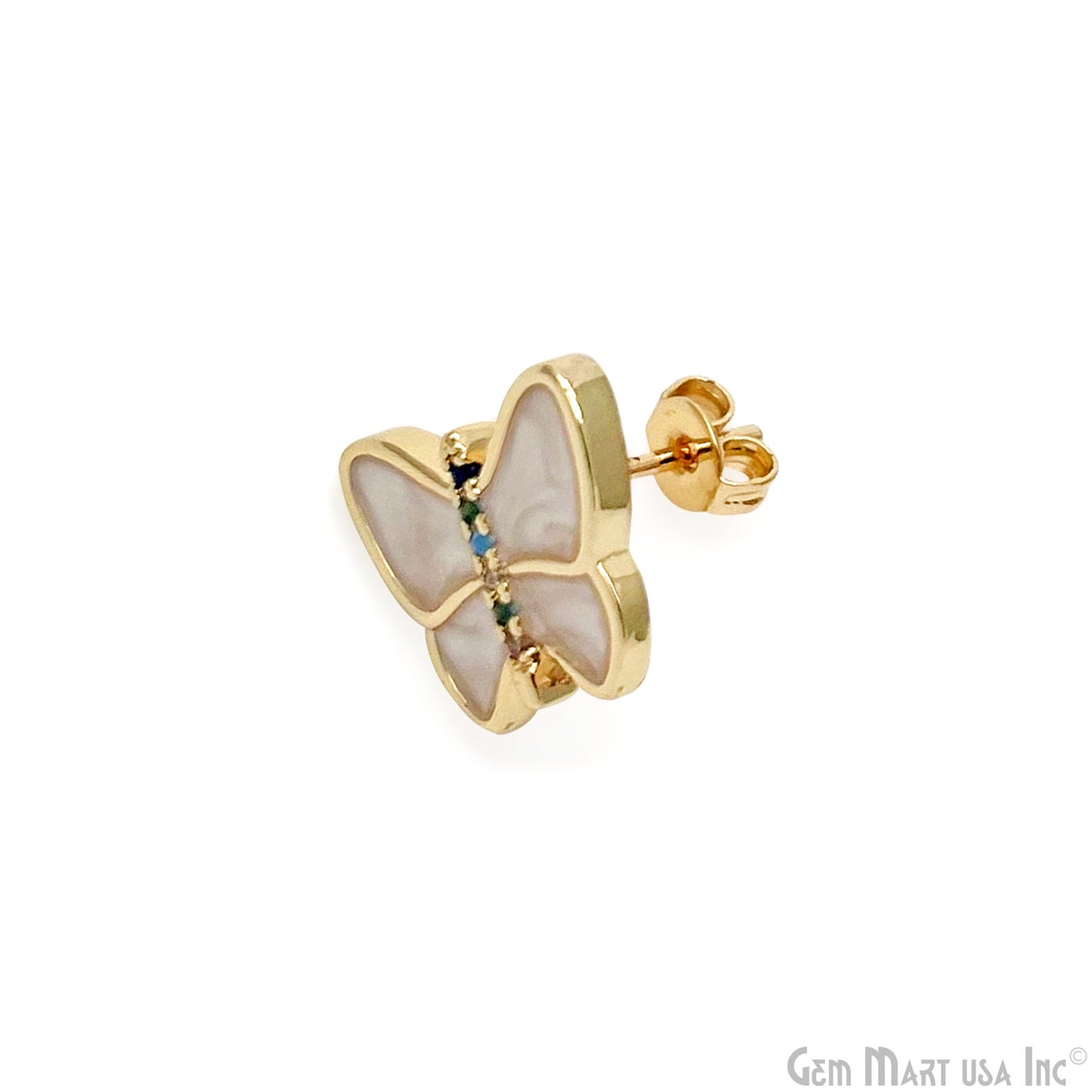 Butterfly Shell Stud CZ 14mm Butterfly Stud Earring