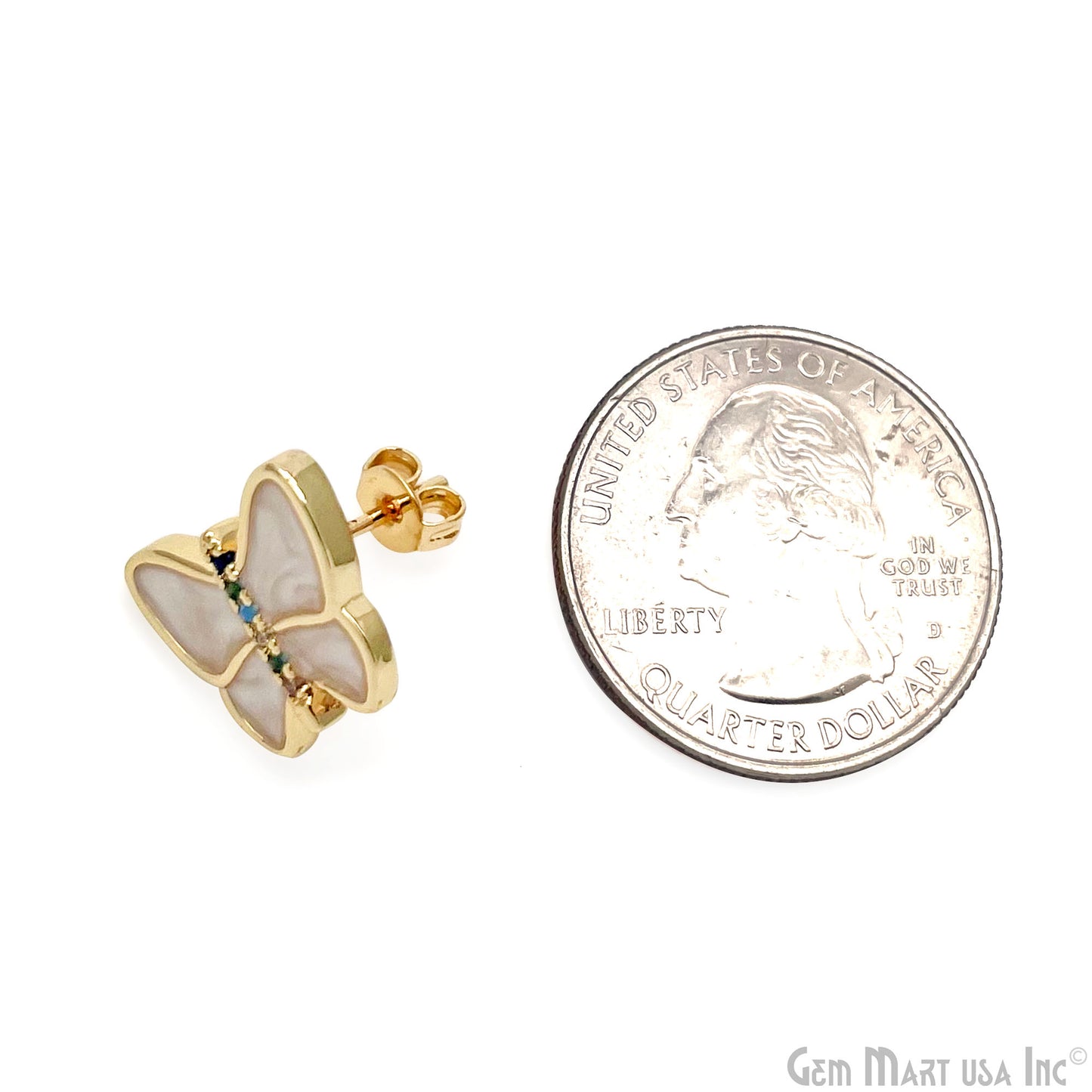 Butterfly Shell Stud CZ 14mm Butterfly Stud Earring