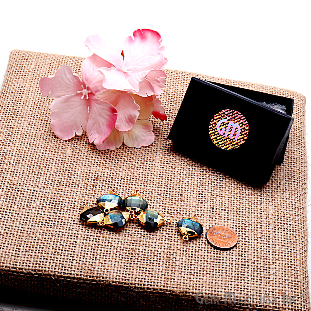 Labradorite 14mm Cushion Shape Gold Electroplated Gemstone Connector - GemMartUSA