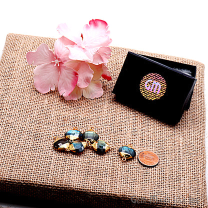 Labradorite 14mm Cushion Shape Gold Electroplated Gemstone Connector - GemMartUSA