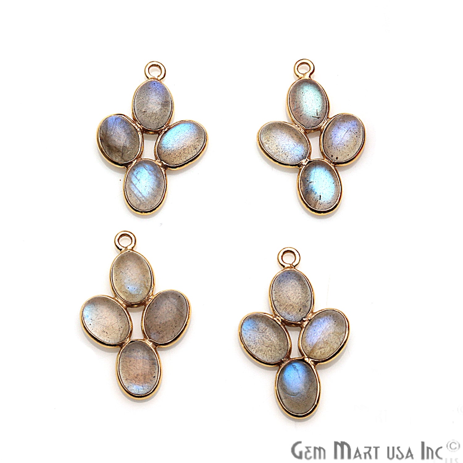DIY, Labradorite Gold Plated 28x18mm Flower Chandelier Finding Component - GemmartUSA