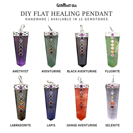 DIY 7 Chakra Healing Gemstone Silver 60x20mm Terminated Pendant