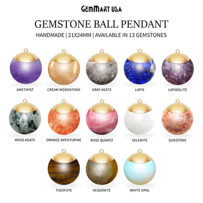 Gemstone Ball 21x24mm Gold Electroplated Single Bail Charm Ball Connector