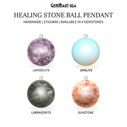 Healing Stone Ball 27x24mm Silver Plated Single Bail (Pick Stone)