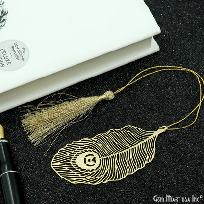 Feather-shaped Brass Metal Bookmark with tassel |3x1.41" inches Gold Finish Plated Bookmark- Reader’s Gift, Mother’s Day Gift