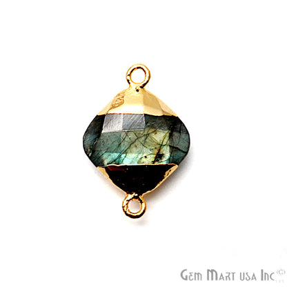 Labradorite 14mm Cushion Shape Gold Electroplated Gemstone Connector - GemMartUSA