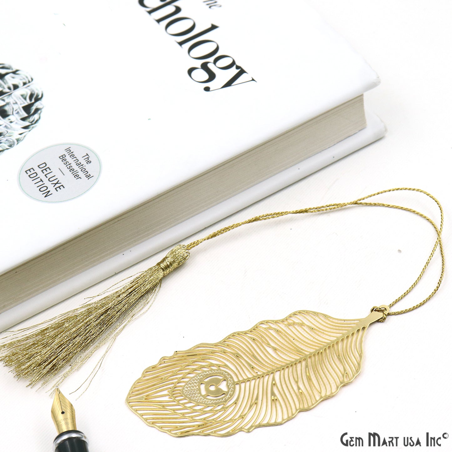 Feather-shaped Brass Metal Bookmark with tassel |3x1.41" inches Gold Finish Plated Bookmark- Reader’s Gift, Mother’s Day Gift