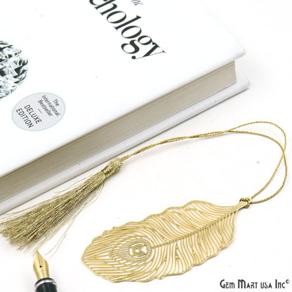 Feather-shaped Brass Metal Bookmark with tassel |3x1.41" inches Gold Finish Plated Bookmark- Reader’s Gift, Mother’s Day Gift