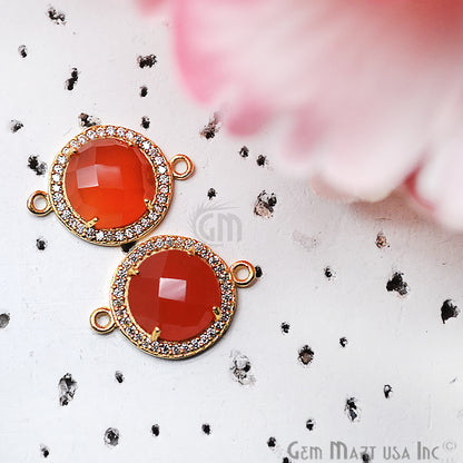 Gemstone 10mm Round Shape Cubic Zirconia Prong Setting Gold Connector (Pick Gemstone) - GemMartUSA