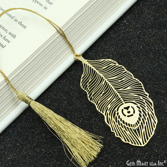 Feather-shaped Brass Metal Bookmark with tassel |3x1.41" inches Gold Finish Plated Bookmark- Reader’s Gift, Mother’s Day Gift