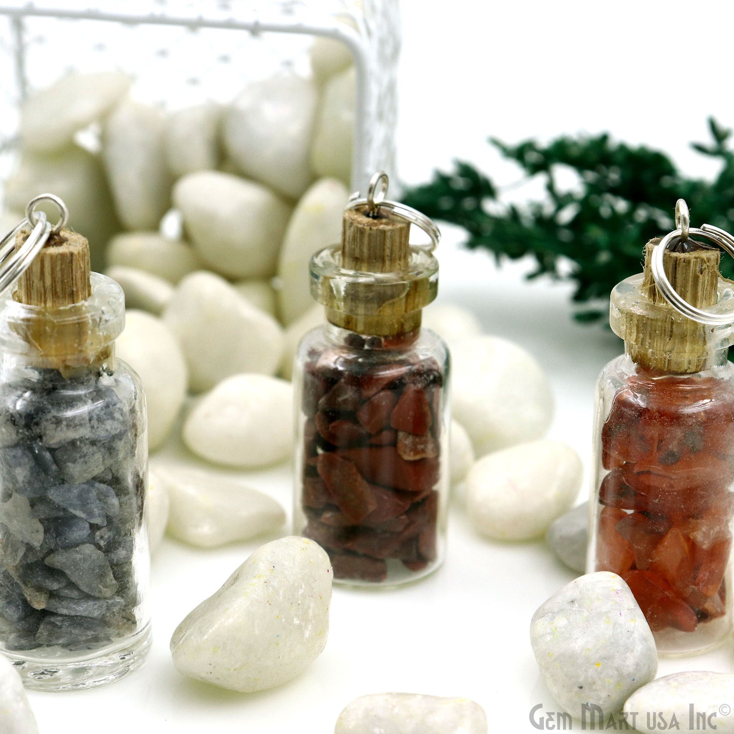 7pc Lot Uncut Chips Bottle Pendant Charms With Silver Plated Top Jump Ring