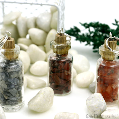 7pc Lot Uncut Chips Bottle Pendant Charms With Silver Plated Top Jump Ring