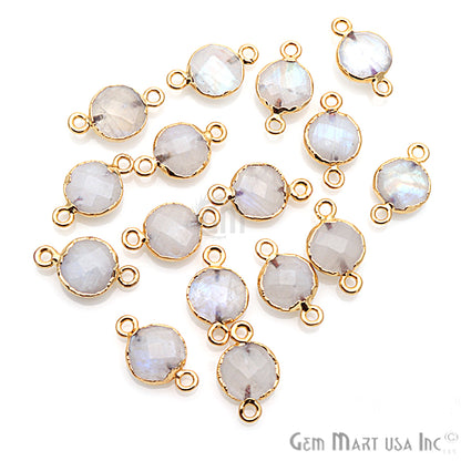 Rainbow Moonstone 10mm Round Gold Electroplated Gemstone Connector (Pick Bail & Lot Size) - GemMartUSA