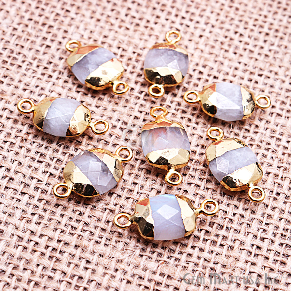 Rainbow Moonstone 10x12mm Octagon Gold Edged Gemstone Connector - GemMartUSA