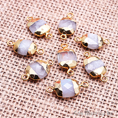 Rainbow Moonstone 10x12mm Octagon Gold Edged Gemstone Connector - GemMartUSA