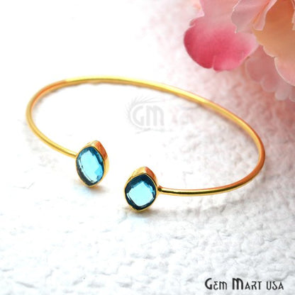 Gold Plated 12x8mm Marquise Adjustable Gold Bangle Bracelet (Choose Gemstone) - GemMartUSA