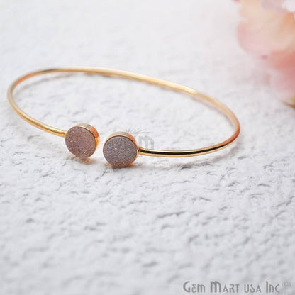 Druzy 8mm Round Shape Adjustable Gold Plated Bangle Bracelet (Pick Color) - GemMartUSA (754986909743)