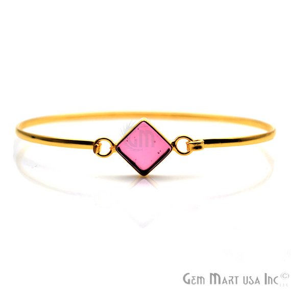 Gold Plated 10mm Square Shape Adjustable Bangle Bracelet (Pick Your Stone) - GemMartUSA