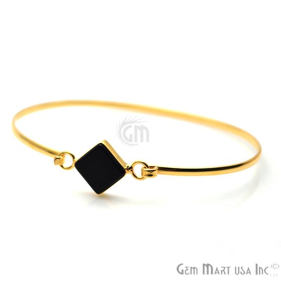 Gold Plated 10mm Square Shape Adjustable Bangle Bracelet (Pick Your Stone) - GemMartUSA