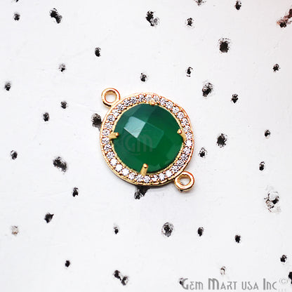 Gemstone 10mm Round Shape Cubic Zirconia Prong Setting Gold Connector (Pick Gemstone) - GemMartUSA