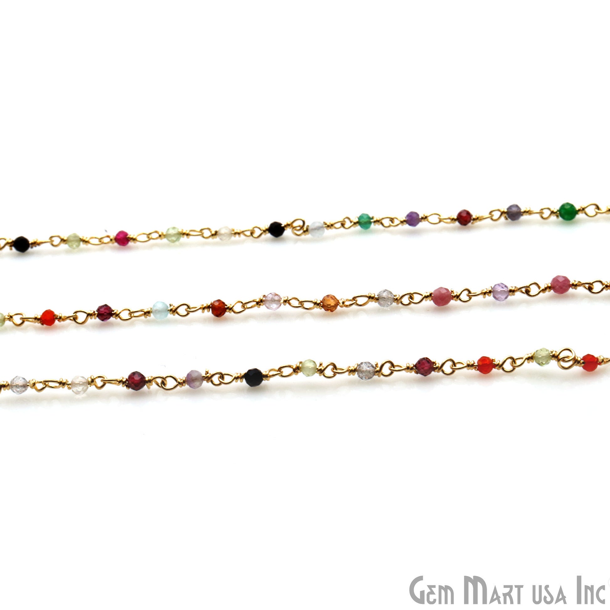 Multi Colour Stone 2-2.5 Tiny Beads Gold Plated Rosary Chain - GemMartUSA