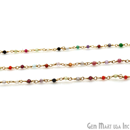 Multi Colour Stone 2-2.5 Tiny Beads Gold Plated Rosary Chain - GemMartUSA