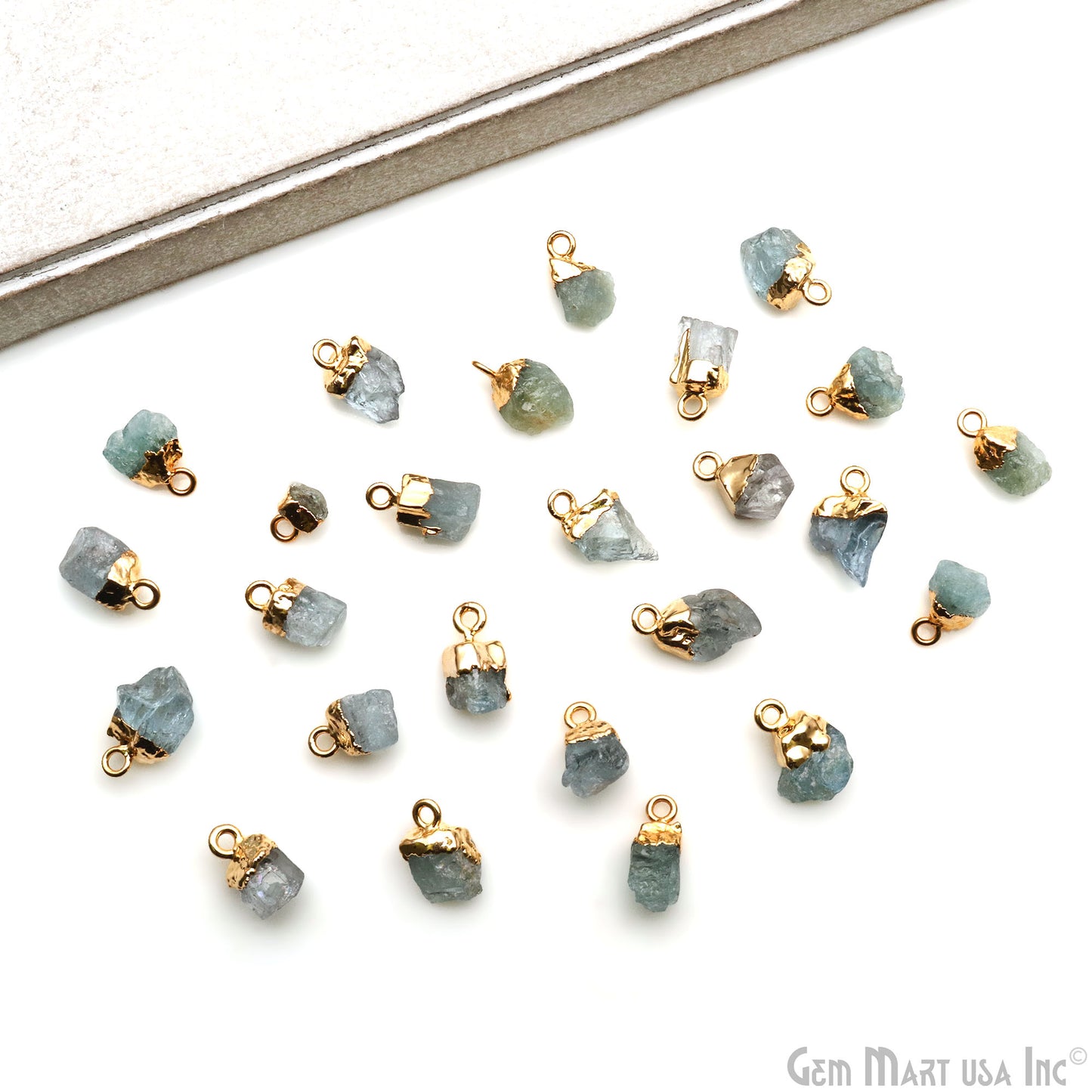 Rough Aquamarine Gemstone 10x5mm Organic Gold Edged Single Bail Connector