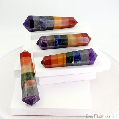 7 Chakra Double Point Pencil Tower Healing Meditation Gemstones 2-3 Inch