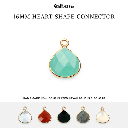 Heart 16mm Single Point Bail Gold Bezel Gemstone Connector