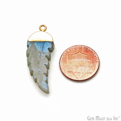 Labradorite 34x13mm Gold Electroplated Angel Wings Gemstone Connector Pendant