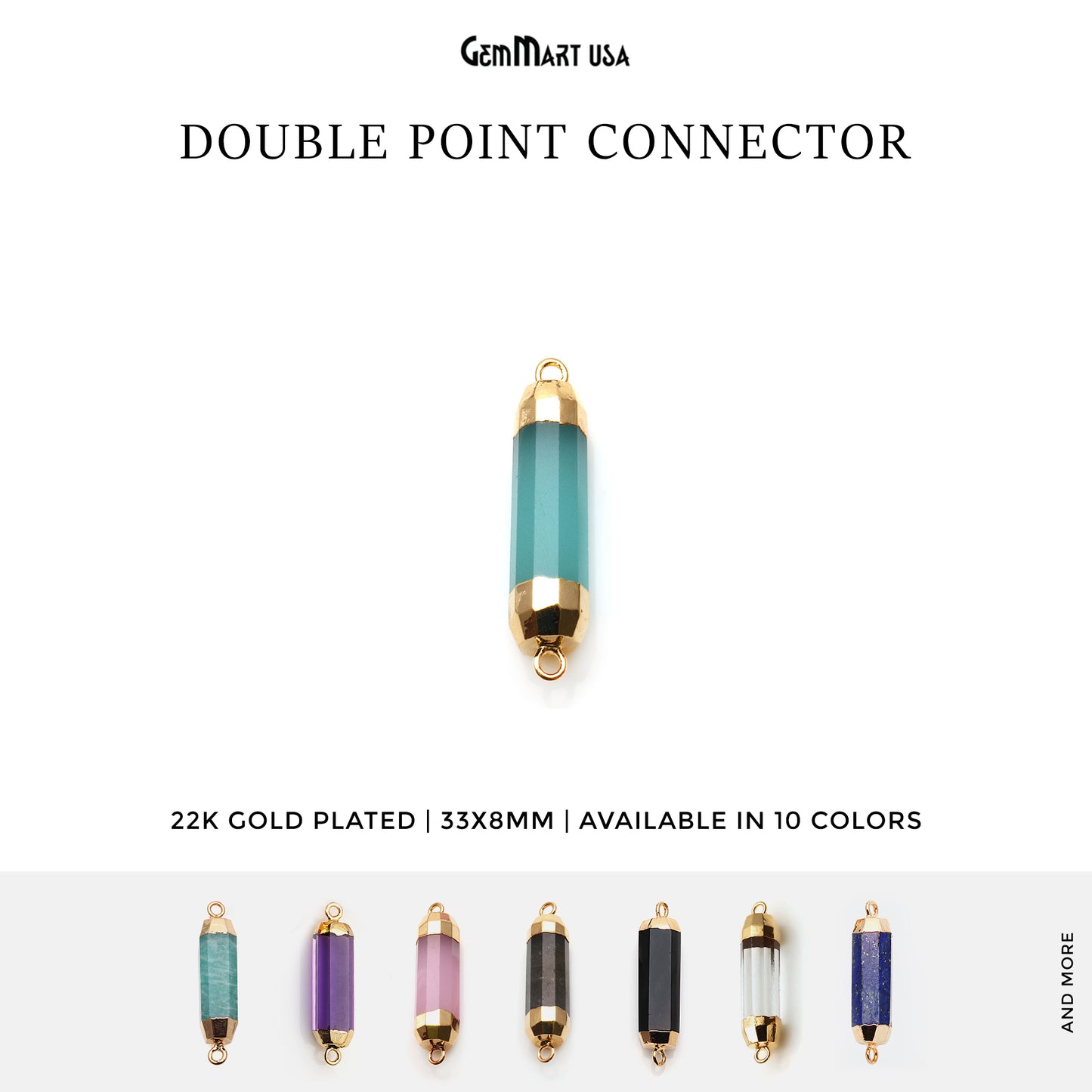 Double Point 33x8mm Gold Electroplated Gemstone Pendant Connector