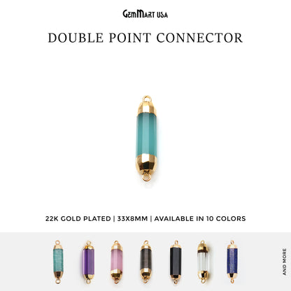 Double Point 33x8mm Gold Electroplated Gemstone Pendant Connector