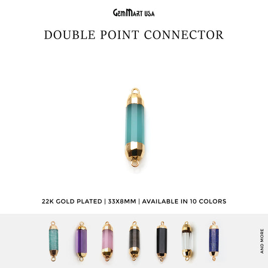 Double Point 33x8mm Gold Electroplated Gemstone Pendant Connector