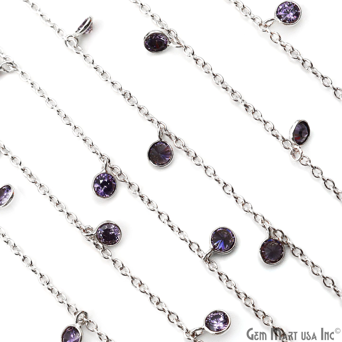 Amethyst Round 5mm Silver Plated Bezel Connector Dangle Rosary Chain