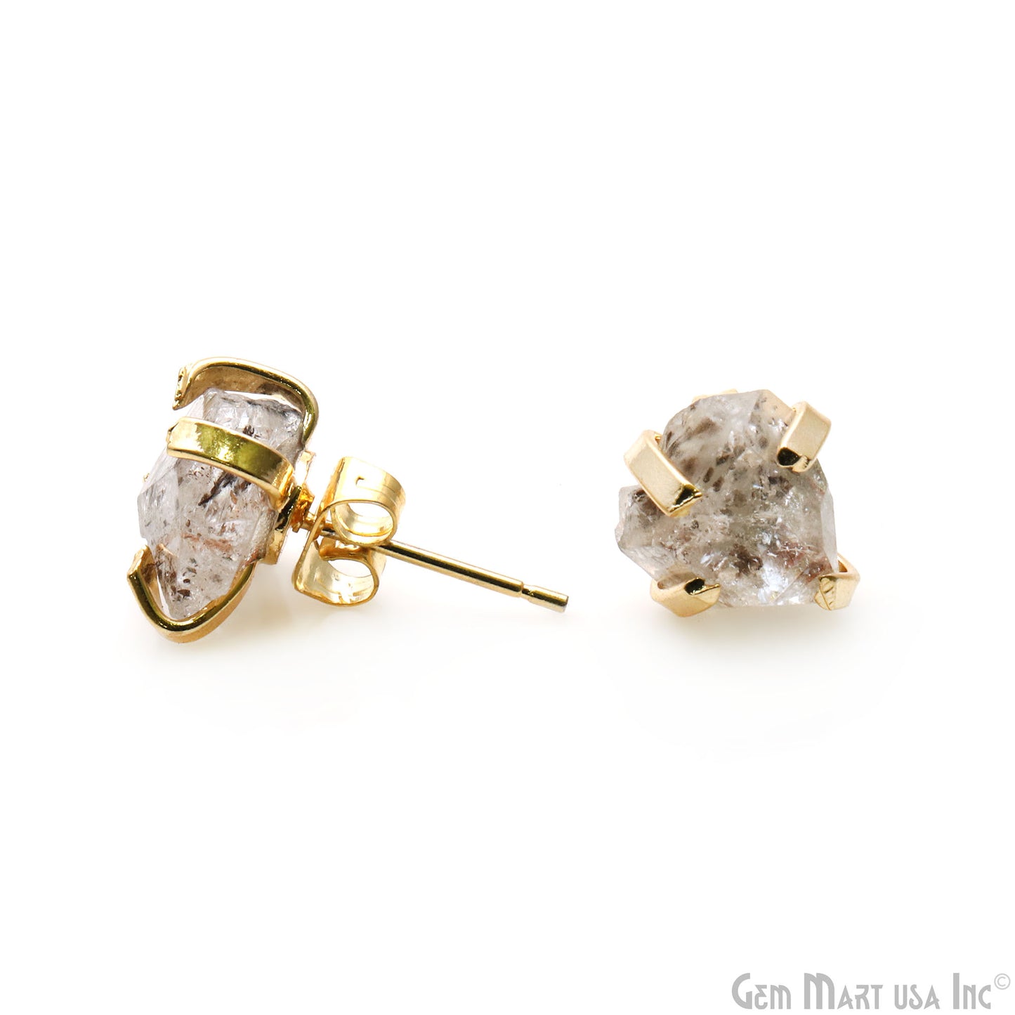 Natural Rough Gemstone 9x7mm Gold Electroplated Prong Setting Stud Earring