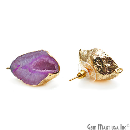 DIY Agate Slice Geode Druzy 18x26mm Gold Electroplated Loop Connector Studs Earrings - GemMartUSA