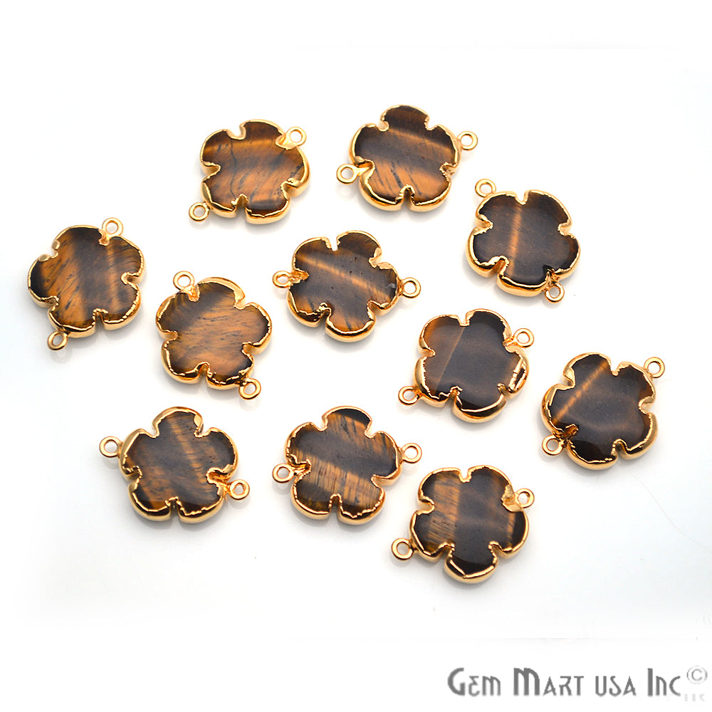 Flower Shape Gemstone Gold Edged Connector Charm (Pick Gemstone, Bail) - GemMartUSA