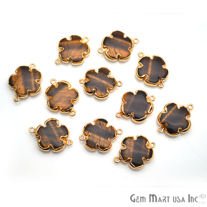 Flower Shape Gemstone Gold Edged Connector Charm (Pick Gemstone, Bail) - GemMartUSA