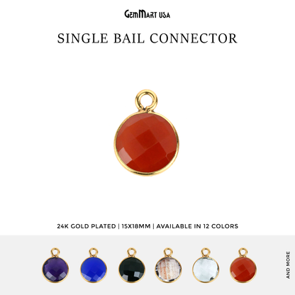 Round 14mm Single Bail Gold Bezel Gemstone Connector