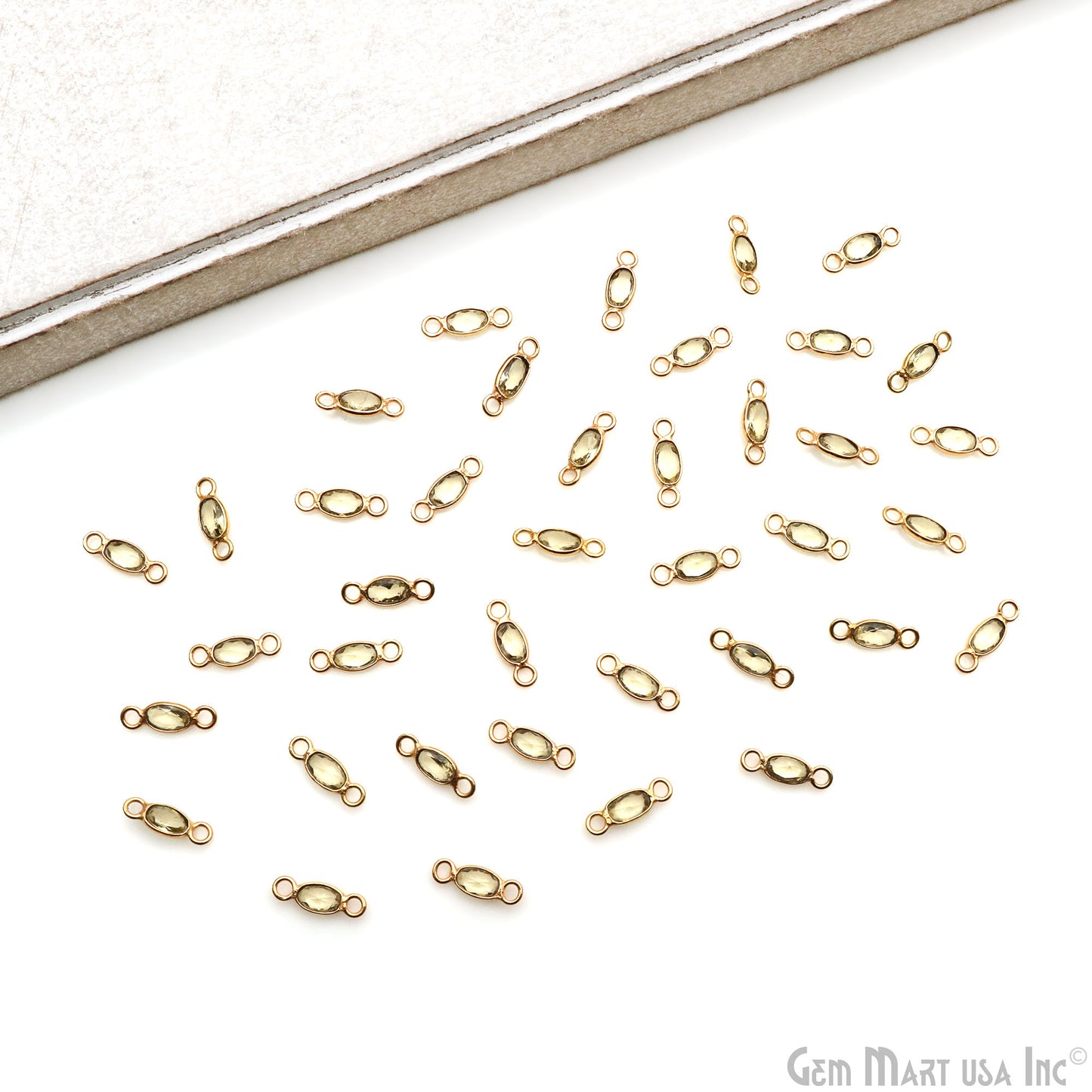 5pc Lot Oval Brilliant Cut 4x3mm Gold Plated Double Bail Gemstone Connector