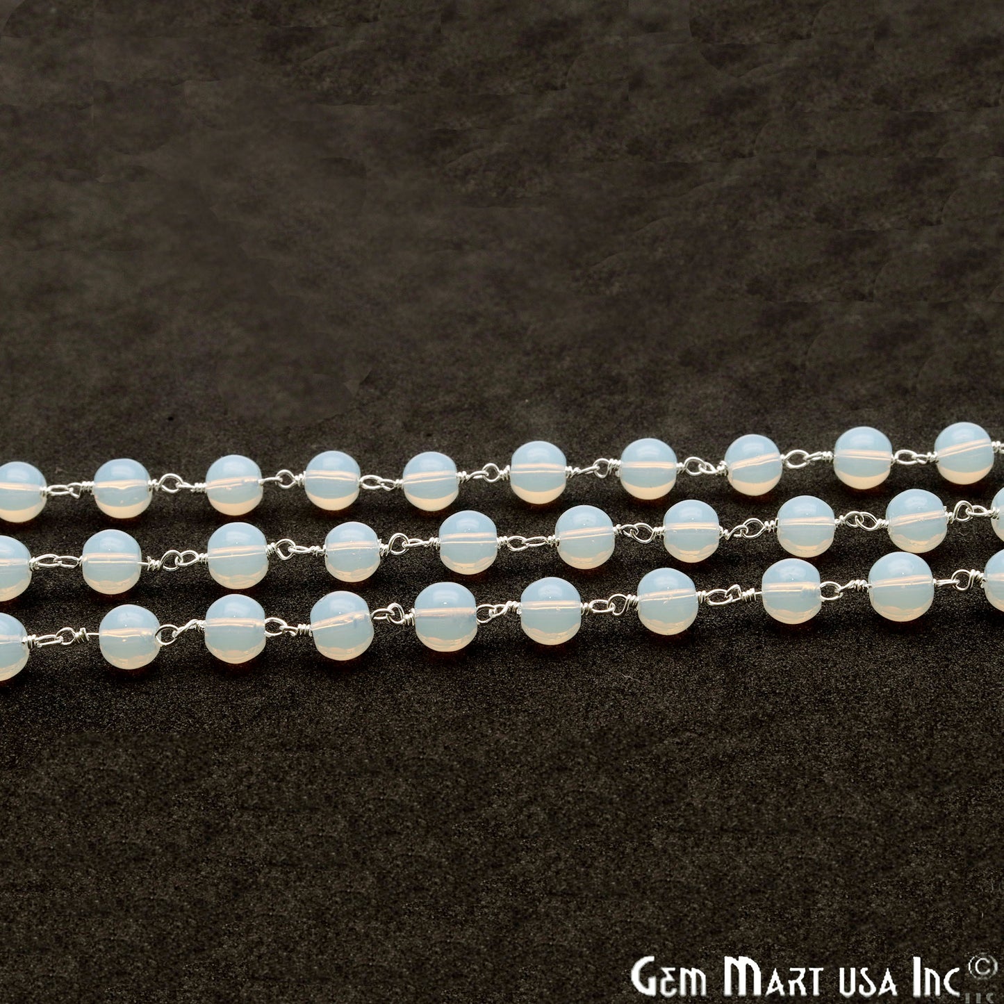 Opalite Jade Smooth Beads 6mm Silver Plated Wire Wrapped Rosary Chain - GemMartUSA