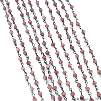 Rhodochrosite 2.5-3mm Tiny Beads Oxidized Wire Wrapped Rosary Chain