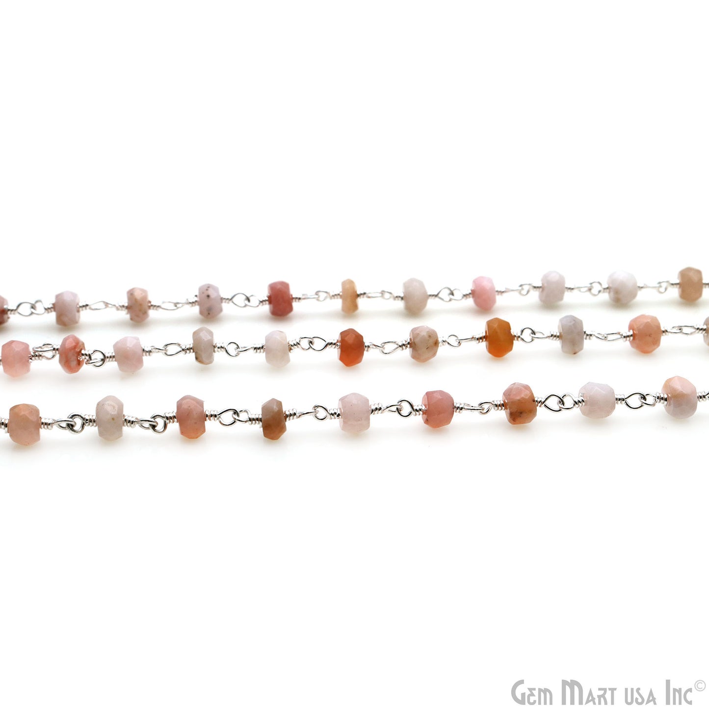 Pink Opal 4-5mm Silver Wire Wrapped Rosary Chain