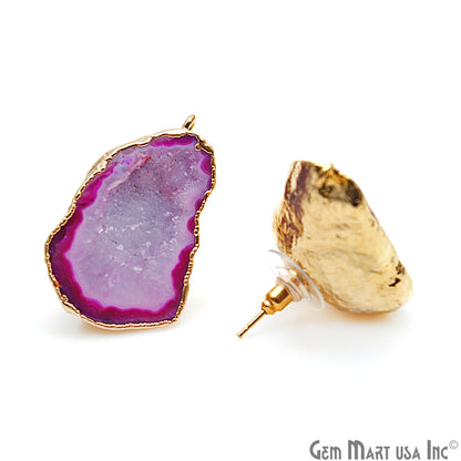 DIY Agate Slice Geode Druzy 22x35mm Gold Electroplated Loop Connector Studs Earrings - GemMartUSA