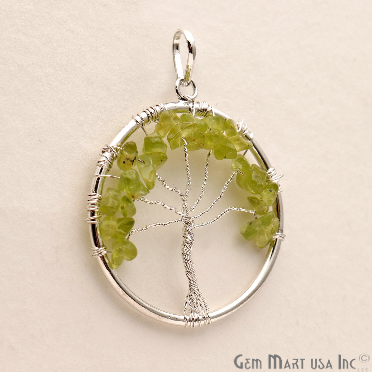 Tree of Life Peridot Silver Wire Wrapped 44x39mm Gemstone Healing Pendant - GemMartUSA