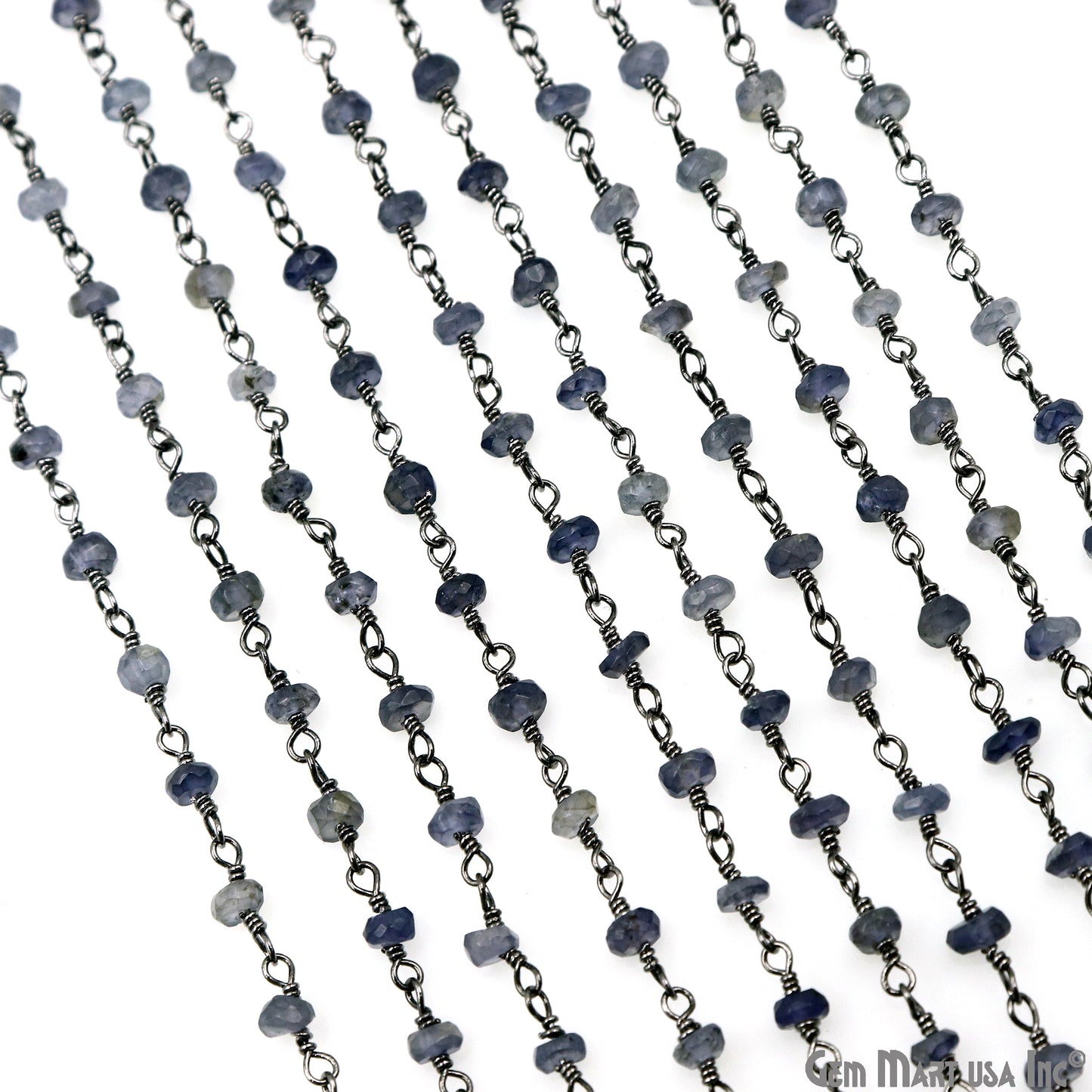 Iolite 3-3.5mm Oxidized Beaded Wire Wrapped Rosary Chain